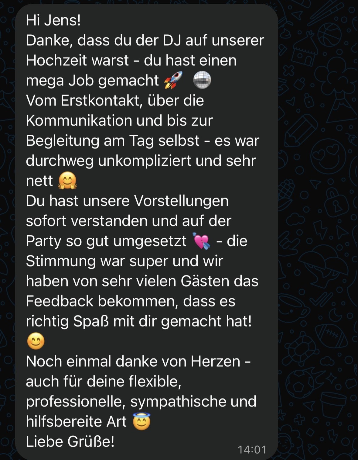 WhatsApp-Feedback von Gina & Philipp